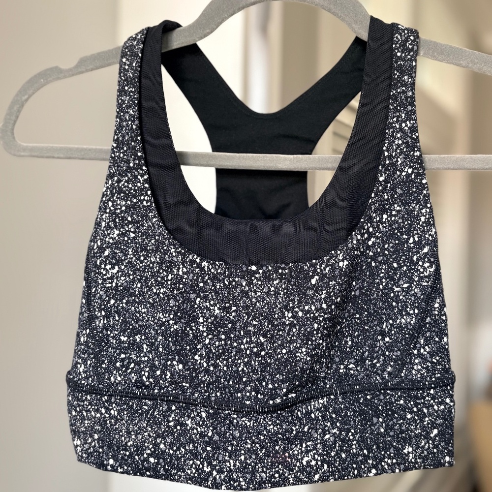 Lululemon Energy Bra Long Line Splatter Print Size 4 Yoga Pilates Running